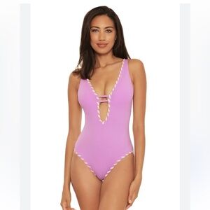 BECCA By Rebecca Virtue Camille Reversible One Piece Swimsuit Orchid/Seaglass L